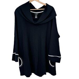 Ali Miles Black Cowl Neck crinkle Tunic Top size 2X plus Pockets women's
